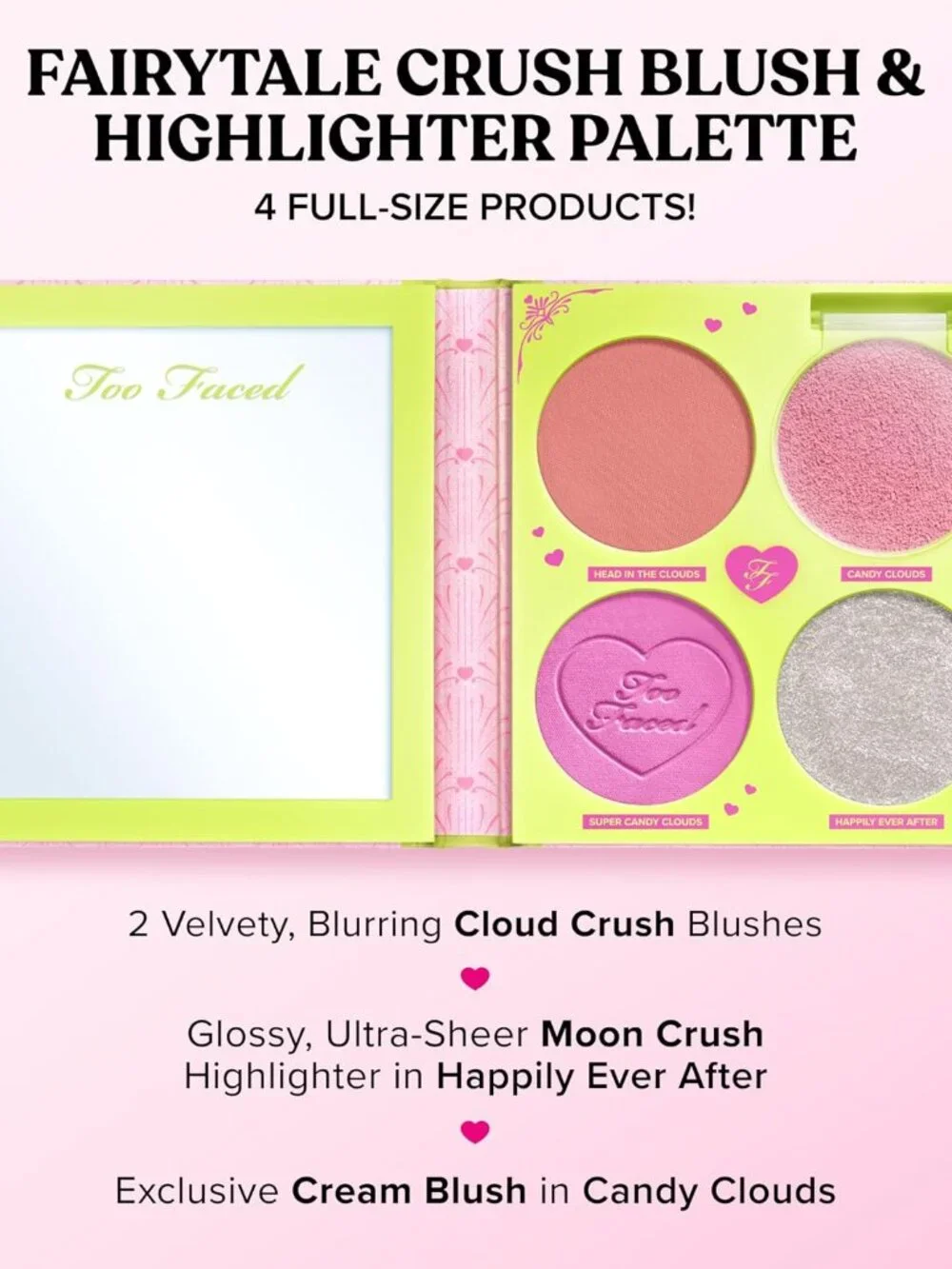 Too Faced Fairytale Crush Blush & Highlighter Palette Makeup Set NEW NIB